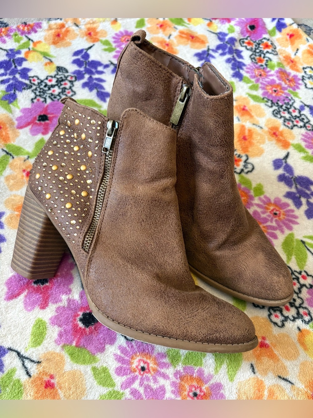 🍄‍🟫Brown Jeweled Maurices Heeled Boots, Size 9.5